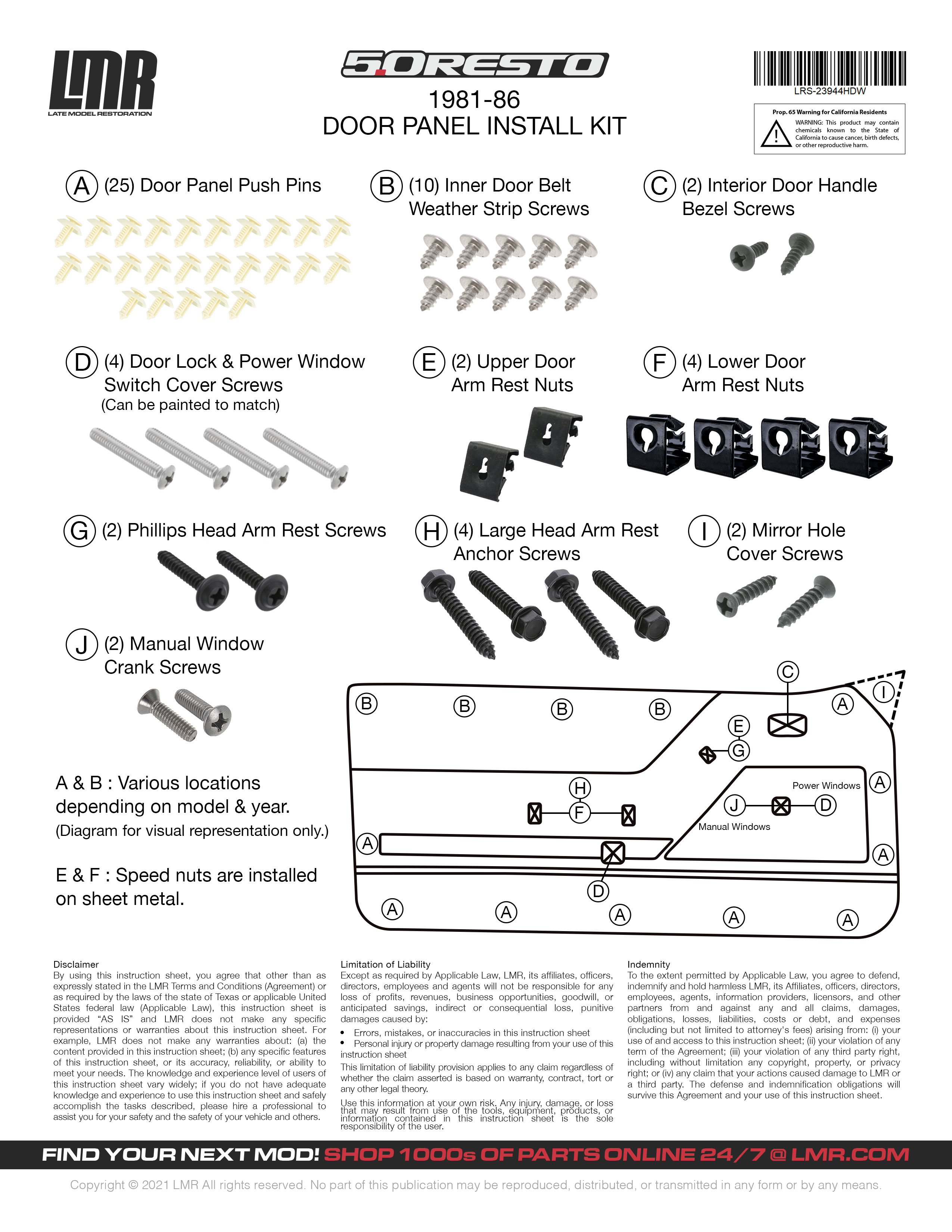 Mustang Door Panel Hardware Kit (8186) Fox Body LMR
